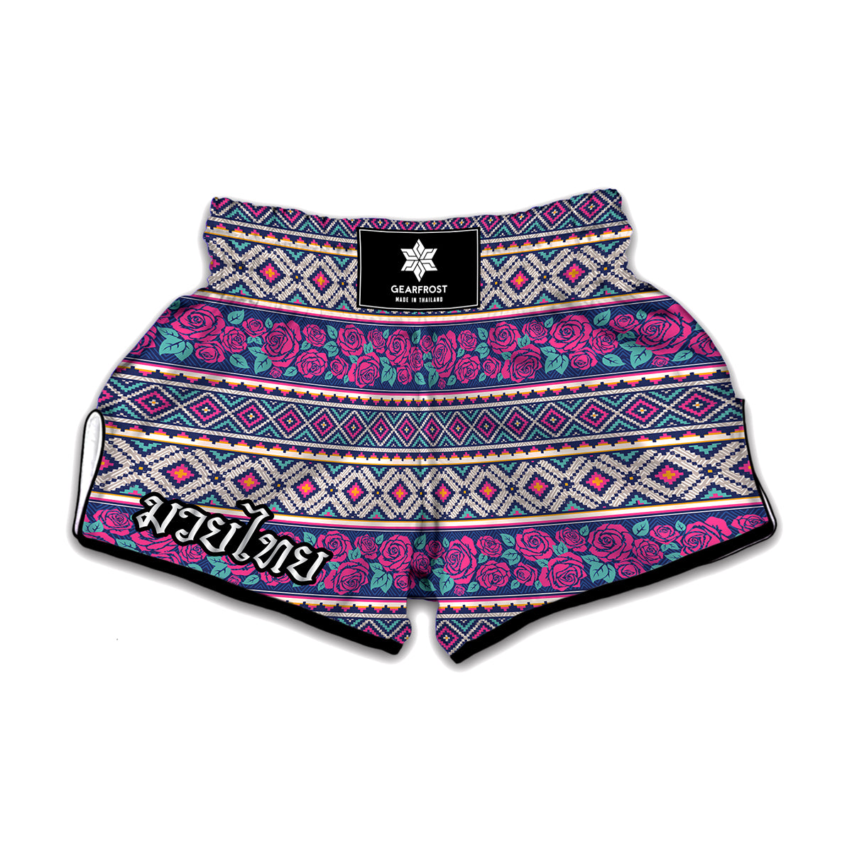 Native Tribal Ethnic Rose Pattern Print Muay Thai Boxing Shorts