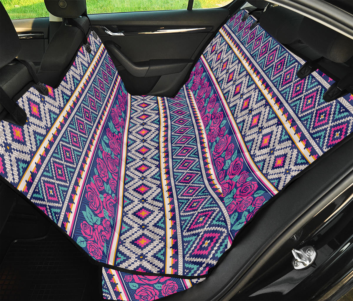 Native Tribal Ethnic Rose Pattern Print Pet Car Back Seat Cover