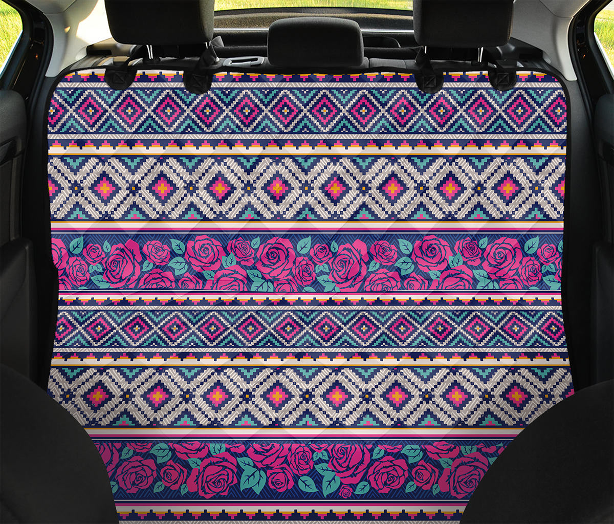 Native Tribal Ethnic Rose Pattern Print Pet Car Back Seat Cover