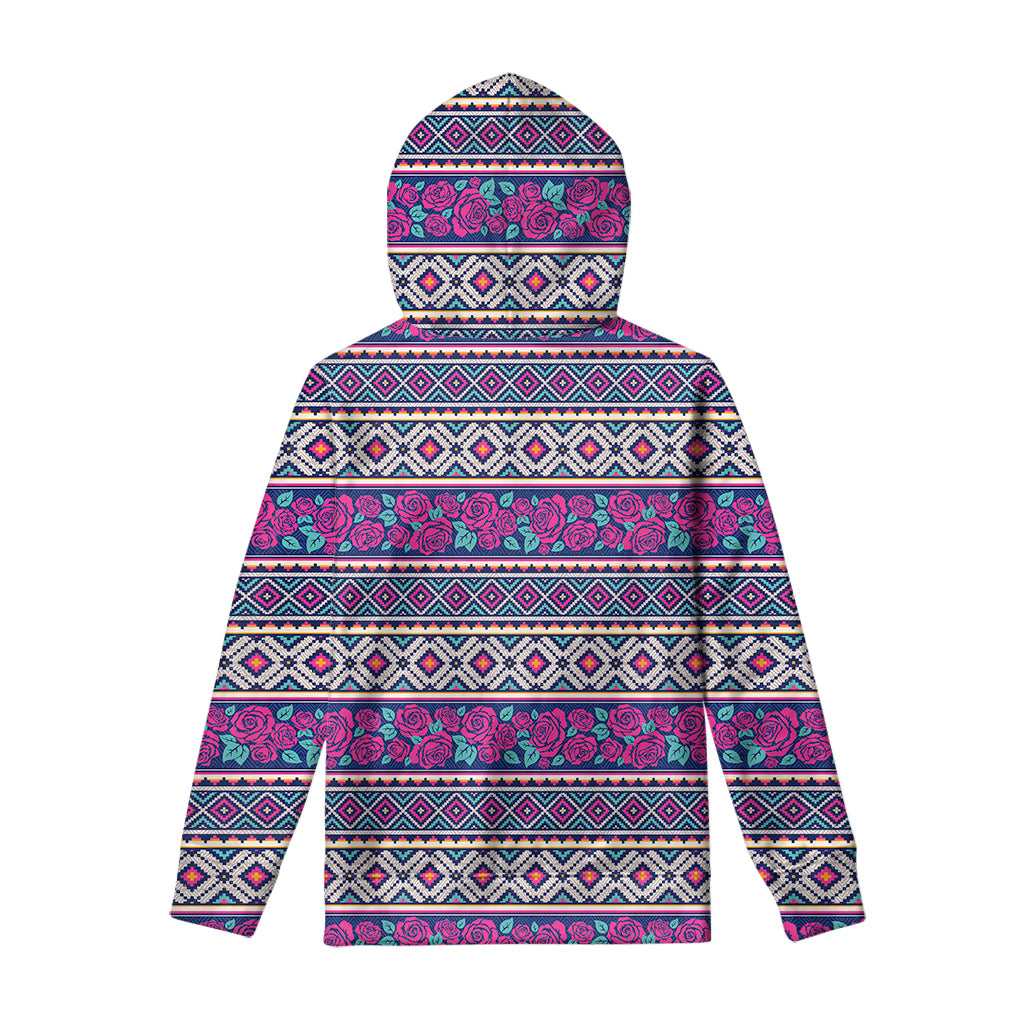 Native Tribal Ethnic Rose Pattern Print Pullover Hoodie
