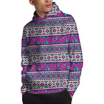 Native Tribal Ethnic Rose Pattern Print Pullover Hoodie