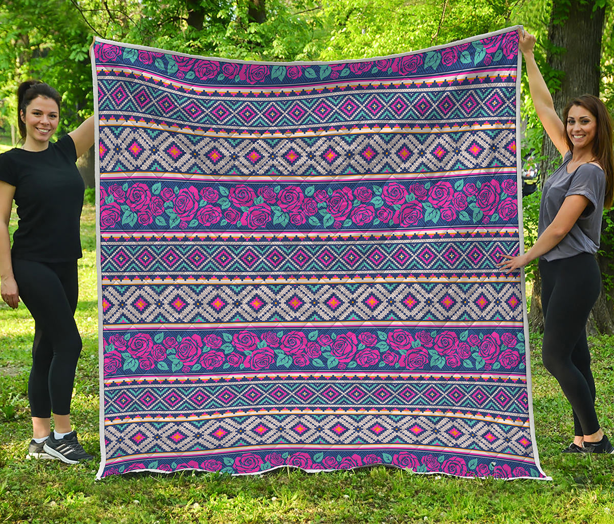 Native Tribal Ethnic Rose Pattern Print Quilt