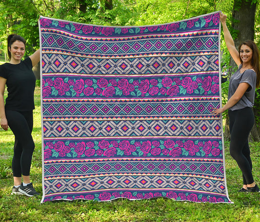 Native Tribal Ethnic Rose Pattern Print Quilt