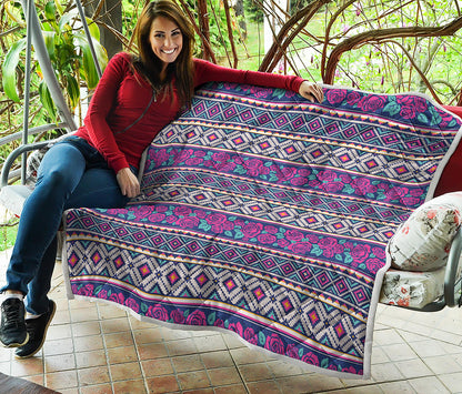 Native Tribal Ethnic Rose Pattern Print Quilt