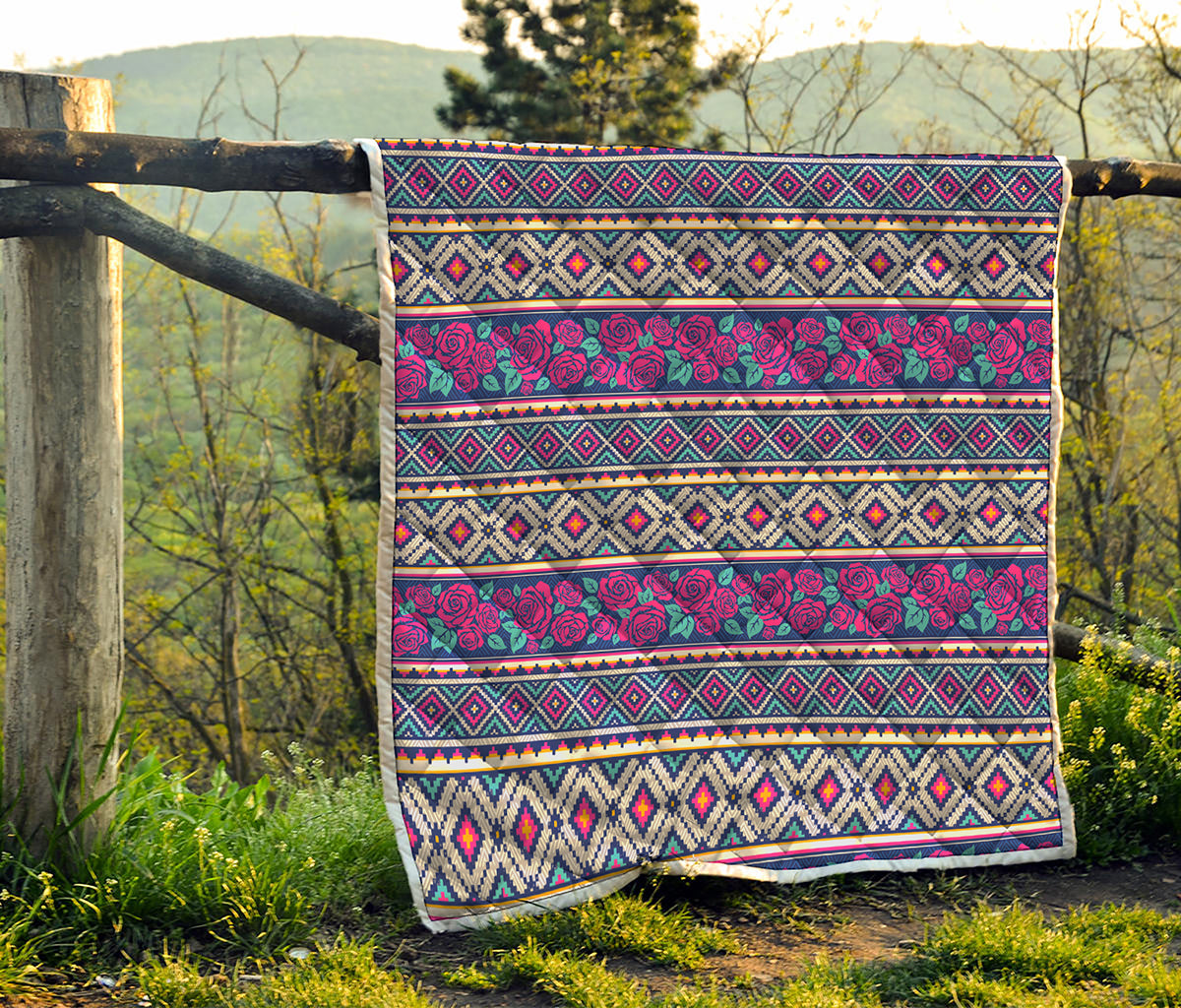 Native Tribal Ethnic Rose Pattern Print Quilt