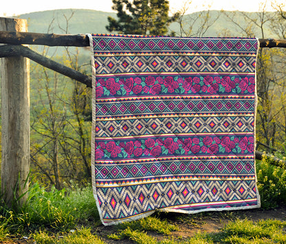 Native Tribal Ethnic Rose Pattern Print Quilt