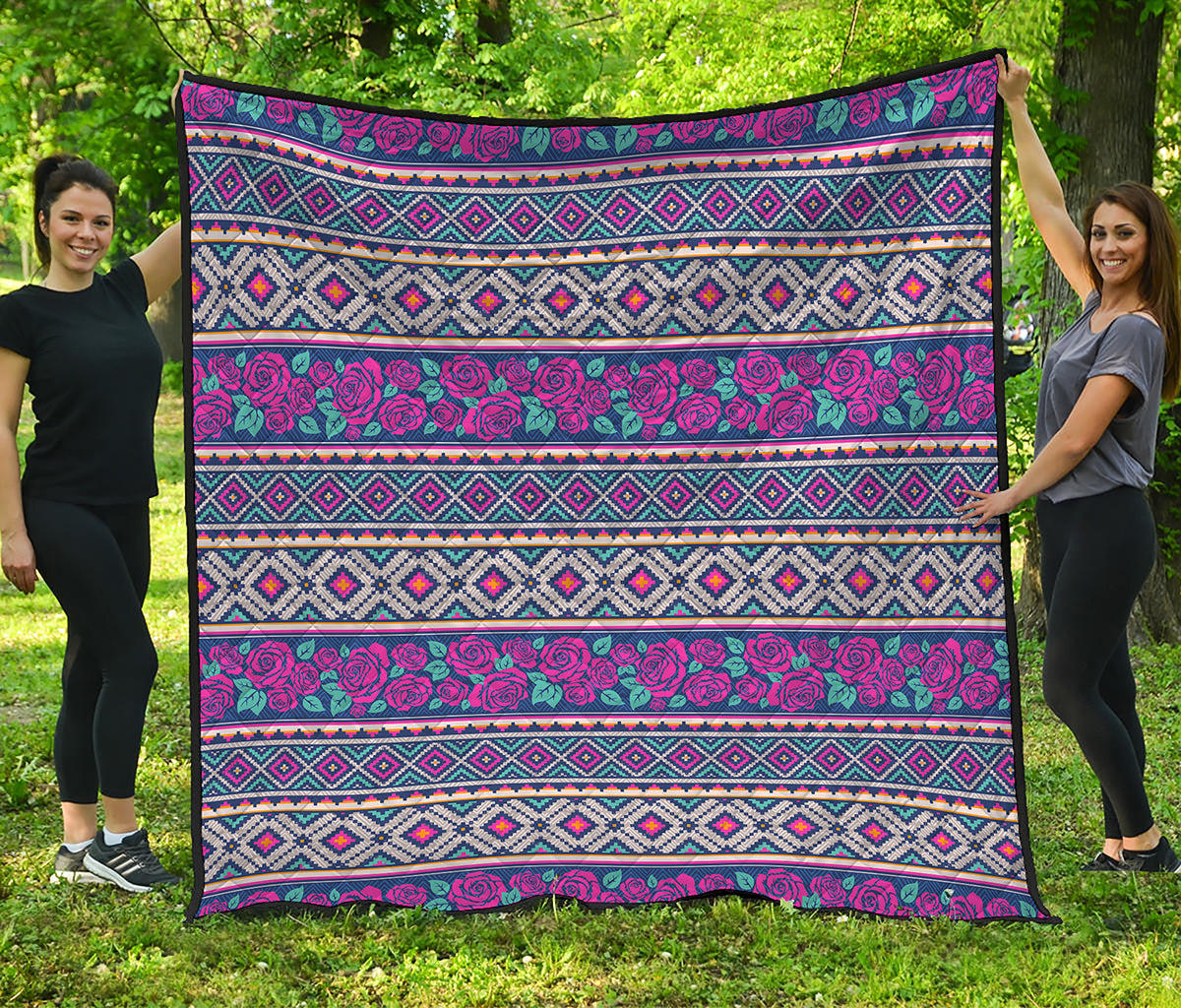 Native Tribal Ethnic Rose Pattern Print Quilt
