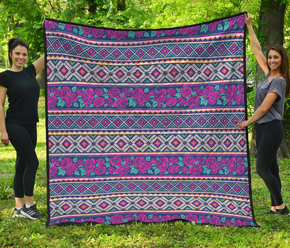 Native Tribal Ethnic Rose Pattern Print Quilt
