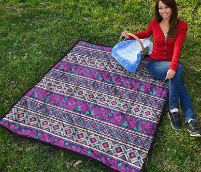 Native Tribal Ethnic Rose Pattern Print Quilt