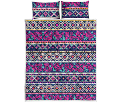Native Tribal Ethnic Rose Pattern Print Quilt Bed Set