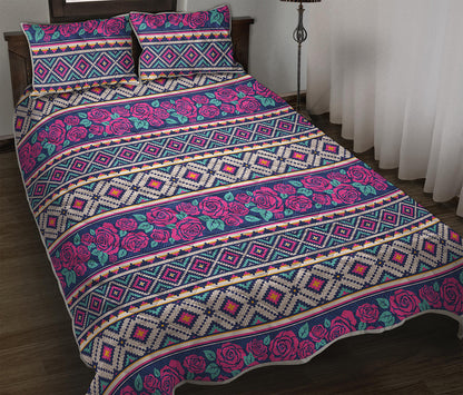 Native Tribal Ethnic Rose Pattern Print Quilt Bed Set