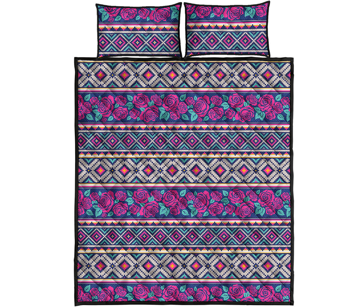Native Tribal Ethnic Rose Pattern Print Quilt Bed Set