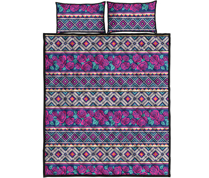 Native Tribal Ethnic Rose Pattern Print Quilt Bed Set