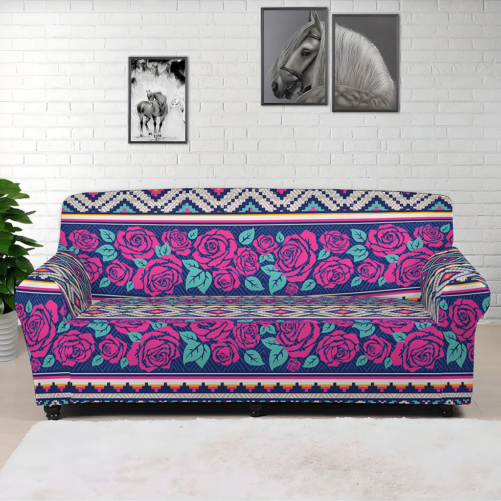 Native Tribal Ethnic Rose Pattern Print Sofa Cover