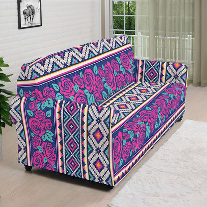 Native Tribal Ethnic Rose Pattern Print Sofa Cover