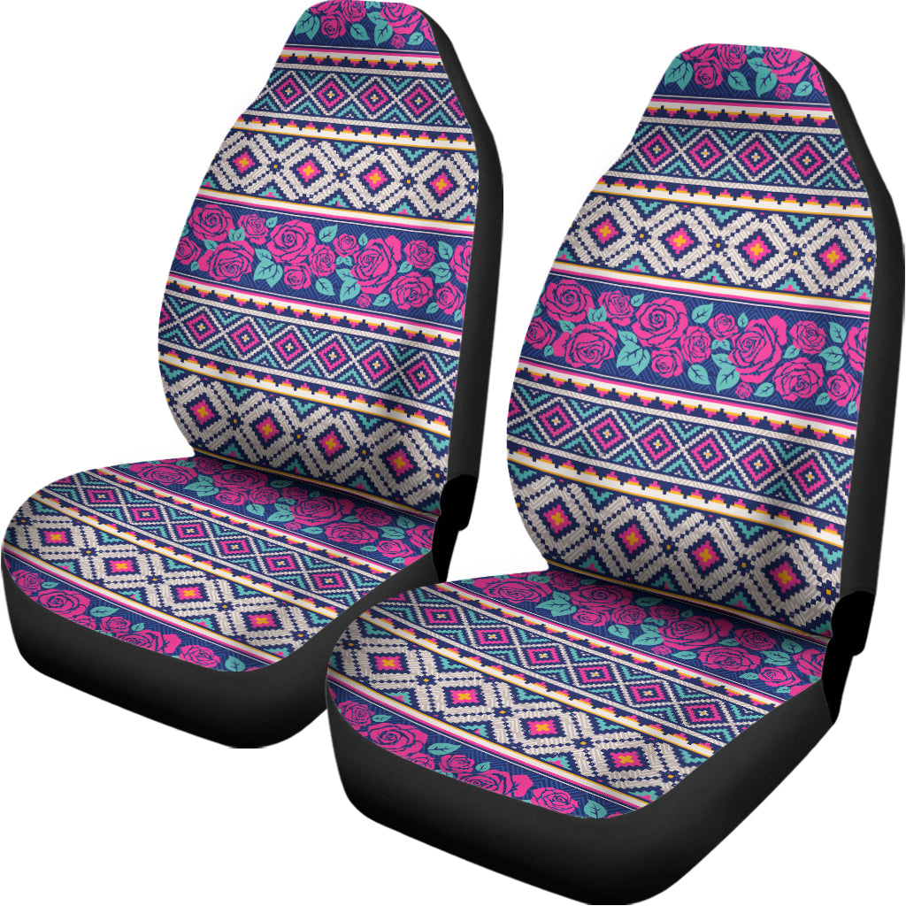 Native Tribal Ethnic Rose Pattern Print Universal Fit Car Seat Covers
