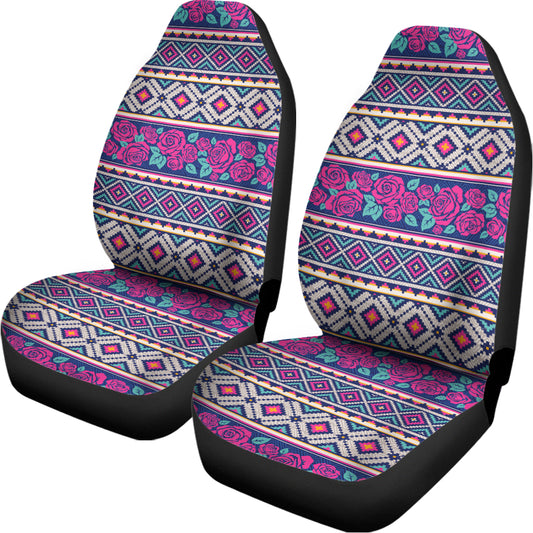 Native Tribal Ethnic Rose Pattern Print Universal Fit Car Seat Covers