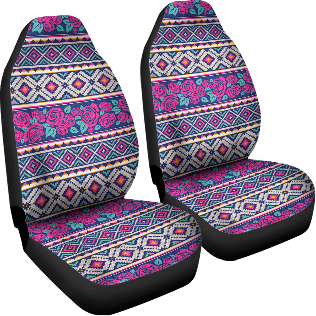 Native Tribal Ethnic Rose Pattern Print Universal Fit Car Seat Covers