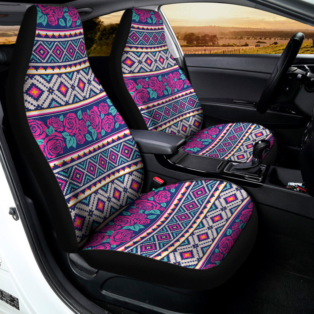 Native Tribal Ethnic Rose Pattern Print Universal Fit Car Seat Covers
