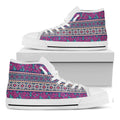 Native Tribal Ethnic Rose Pattern Print White High Top Sneakers