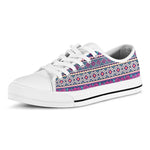 Native Tribal Ethnic Rose Pattern Print White Low Top Shoes