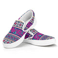 Native Tribal Ethnic Rose Pattern Print White Slip On Sneakers