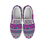 Native Tribal Ethnic Rose Pattern Print White Slip On Shoes