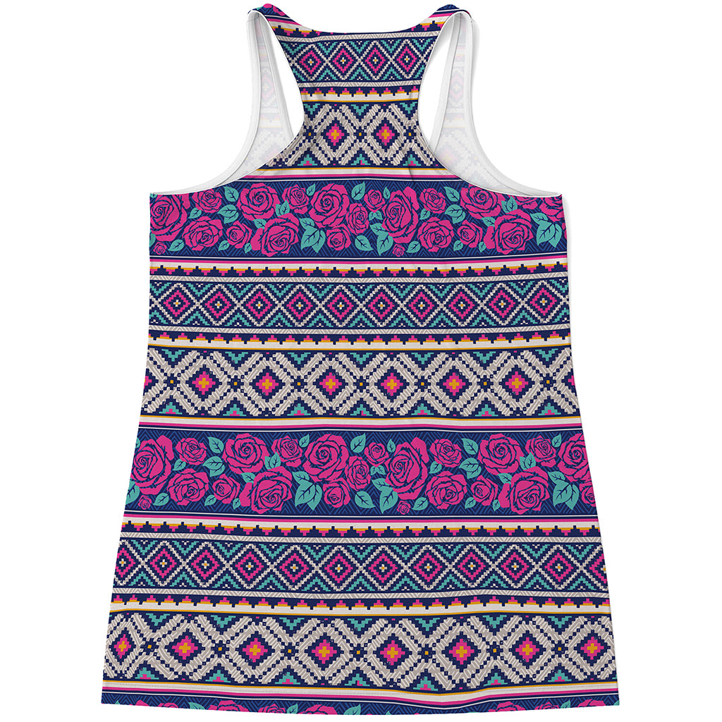 Native Tribal Ethnic Rose Pattern Print Women's Racerback Tank Top