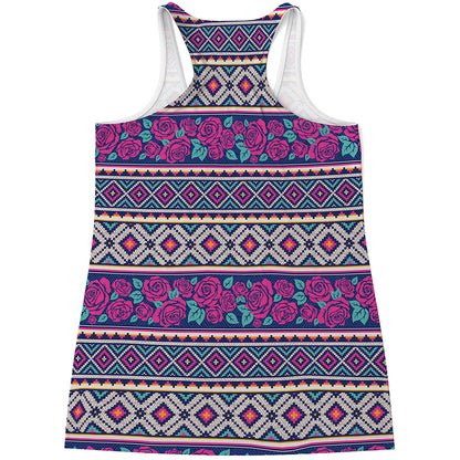 Native Tribal Ethnic Rose Pattern Print Women's Racerback Tank Top