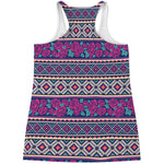 Native Tribal Ethnic Rose Pattern Print Women's Racerback Tank Top