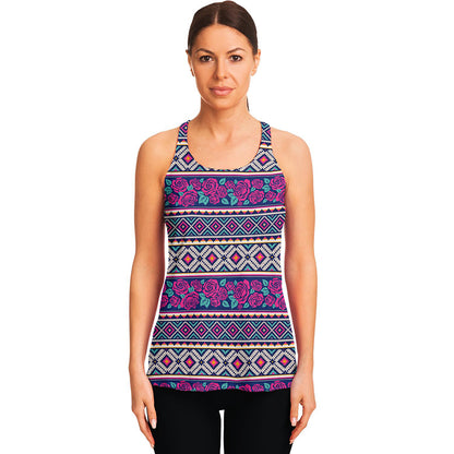 Native Tribal Ethnic Rose Pattern Print Women's Racerback Tank Top