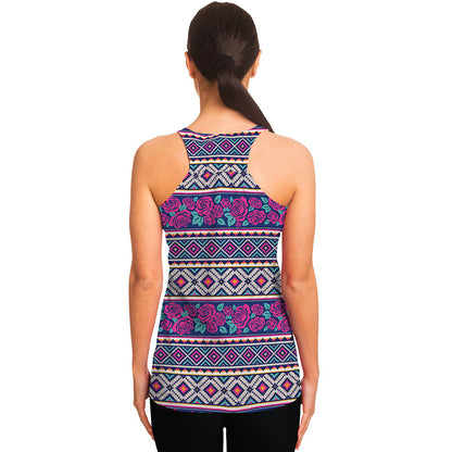 Native Tribal Ethnic Rose Pattern Print Women's Racerback Tank Top