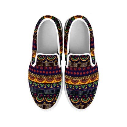 Native Tribal Indian Pattern Print White Slip On Shoes