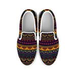 Native Tribal Indian Pattern Print White Slip On Shoes