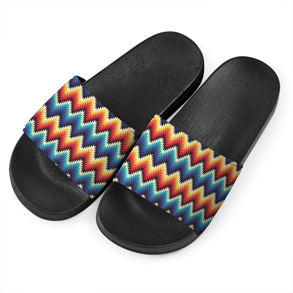 Native Tribal Inspired Pattern Print Black Slide Sandals