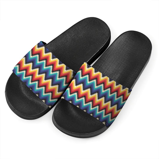 Native Tribal Inspired Pattern Print Black Slide Sandals