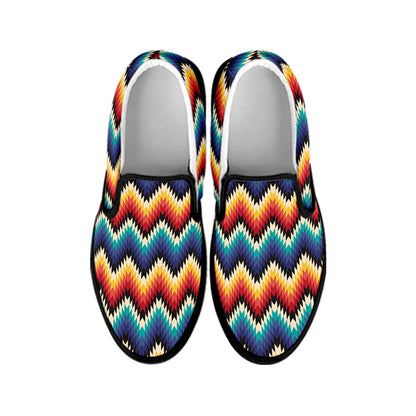 Native Tribal Inspired Pattern Print Black Slip On Shoes