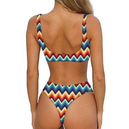 Native Tribal Inspired Pattern Print Front Bow Tie Bikini
