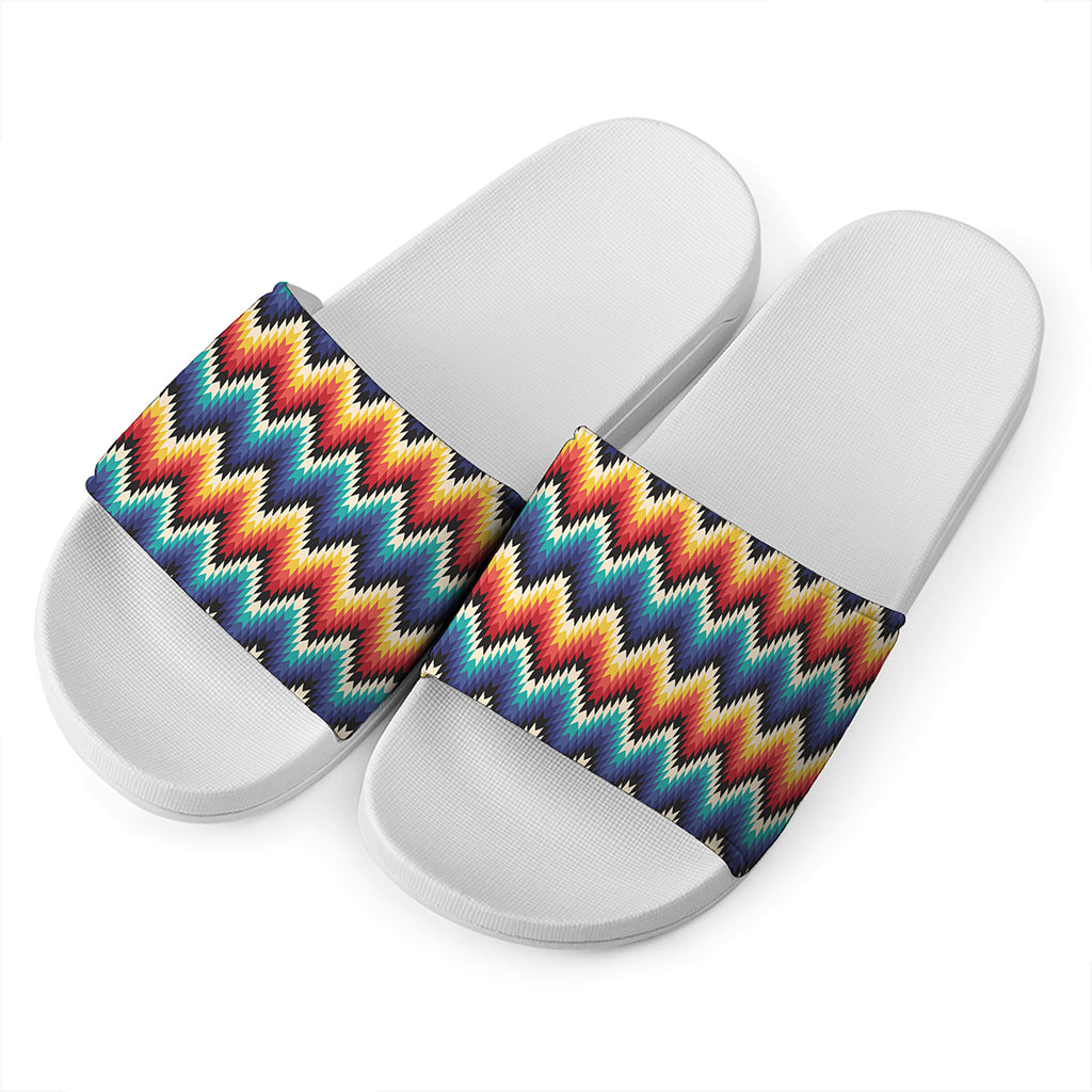 Native Tribal Inspired Pattern Print White Slide Sandals