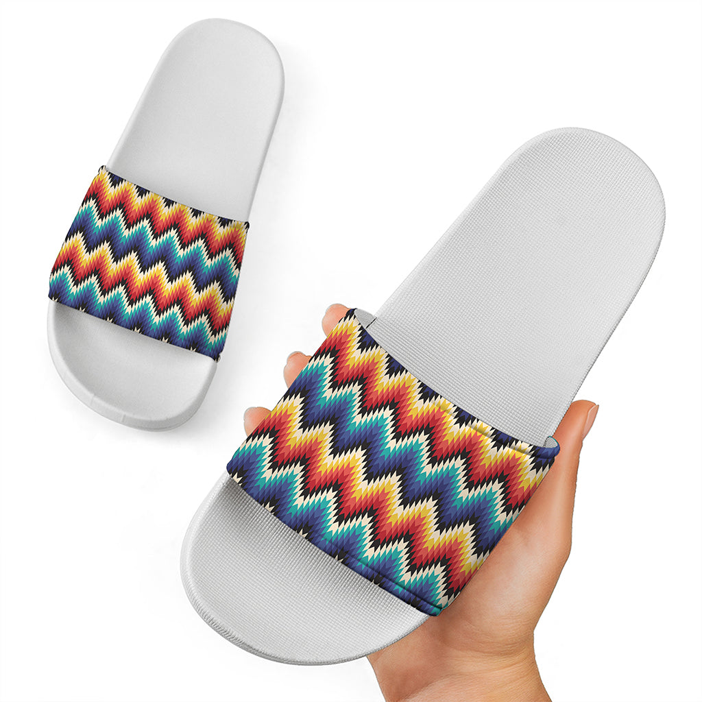 Native Tribal Inspired Pattern Print White Slide Sandals