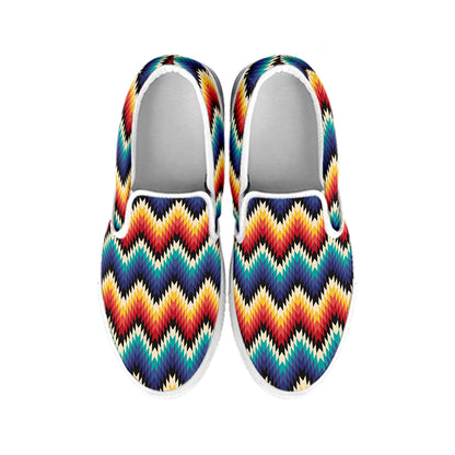 Native Tribal Inspired Pattern Print White Slip On Shoes