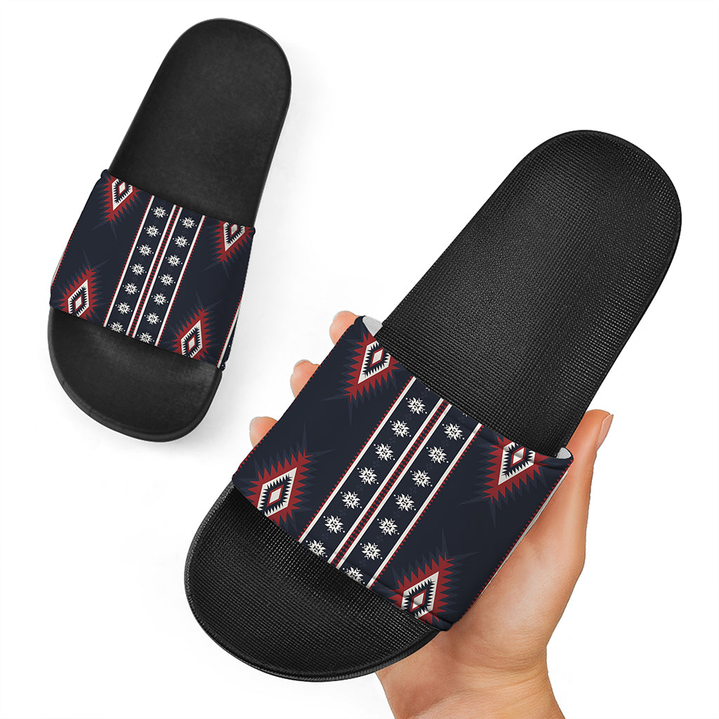 Native Tribal Navajo Pattern Print Black Slide Sandals