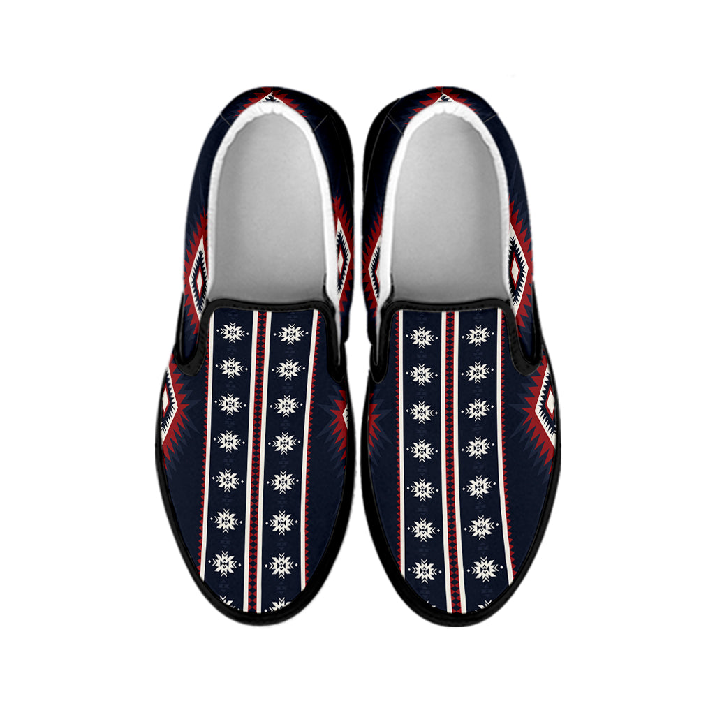 Native Tribal Navajo Pattern Print Black Slip On Shoes