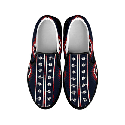 Native Tribal Navajo Pattern Print Black Slip On Shoes