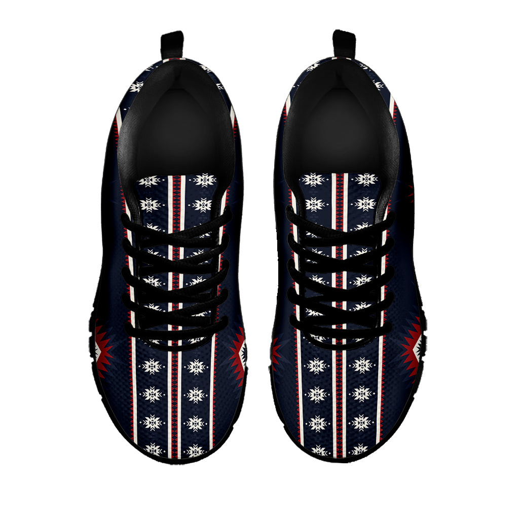 Native Tribal Navajo Pattern Print Black Sneakers