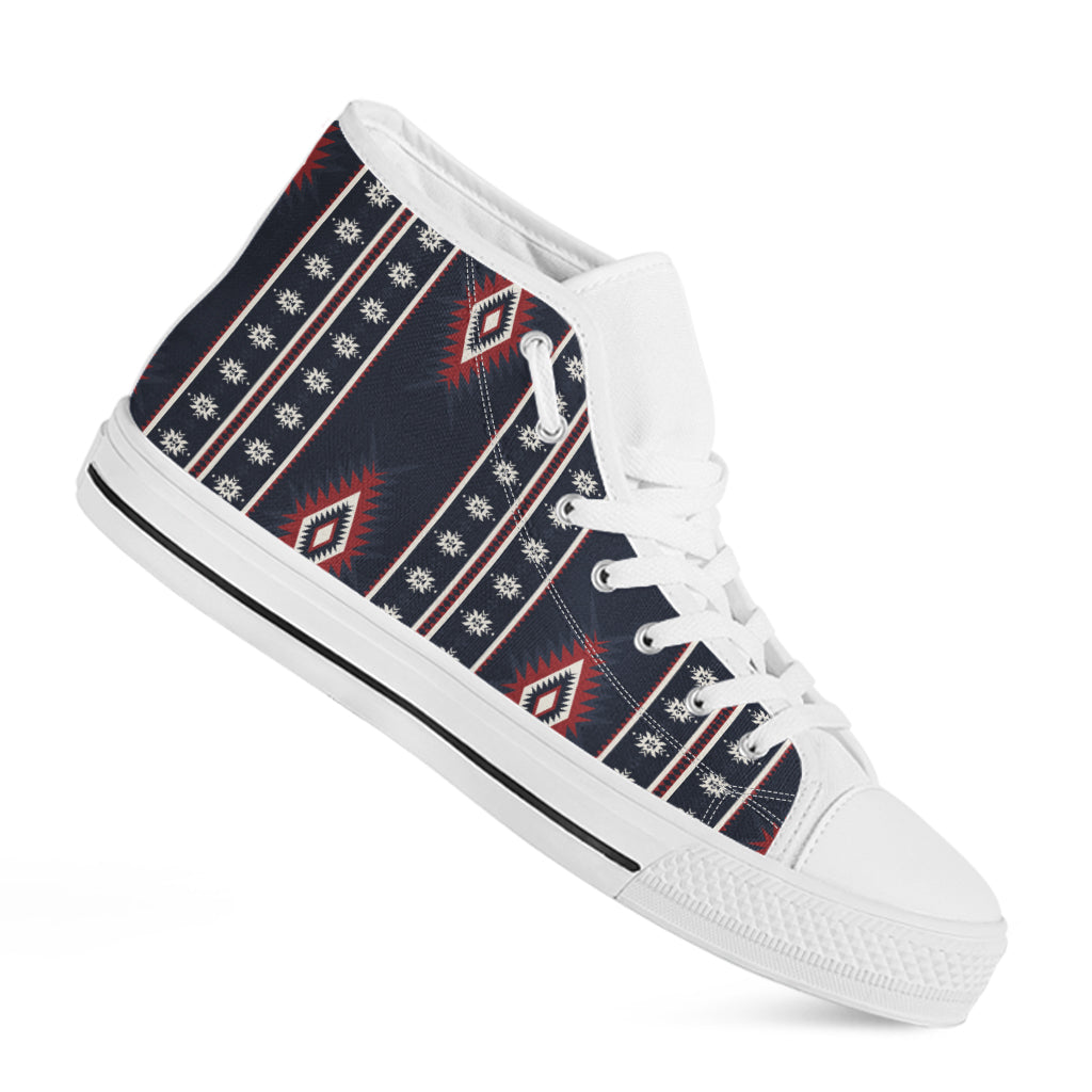 Native Tribal Navajo Pattern Print White High Top Shoes