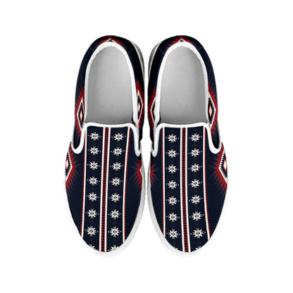 Native Tribal Navajo Pattern Print White Slip On Shoes