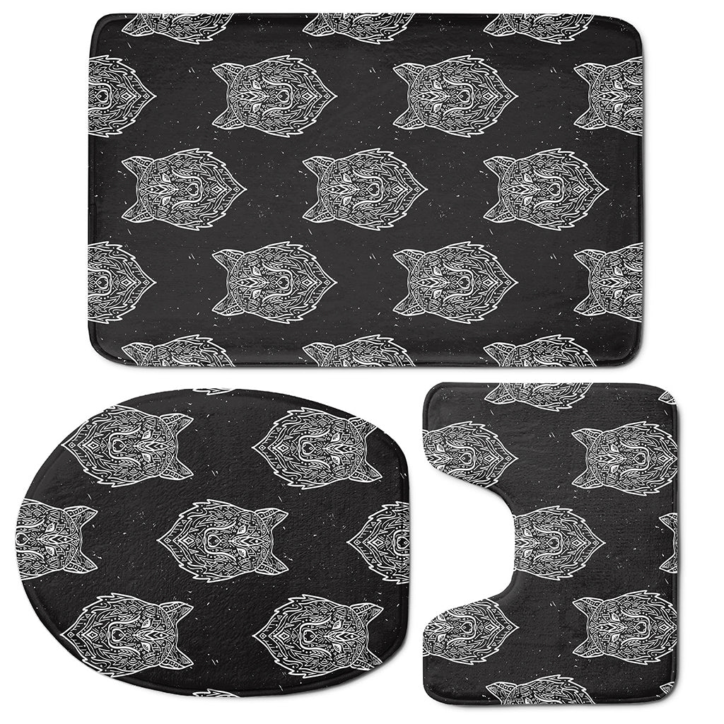 Native Tribal Wolf Pattern Print 3 Piece Bath Mat Set