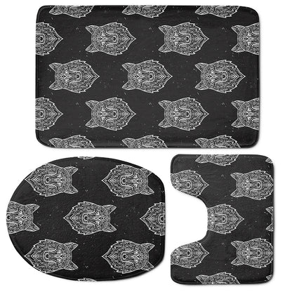 Native Tribal Wolf Pattern Print 3 Piece Bath Mat Set