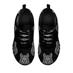 Native Tribal Wolf Pattern Print Black Sneakers